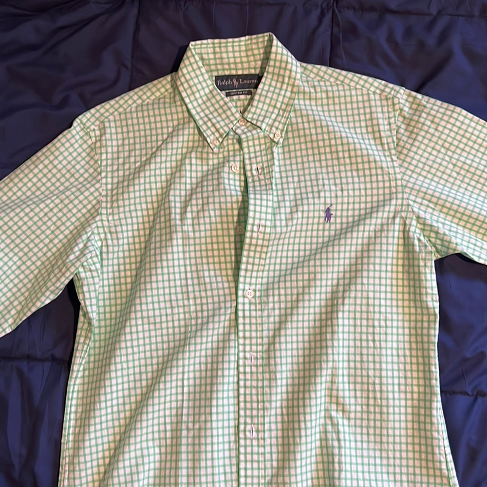 Green and white checkered polo by Ralph Lauren button down